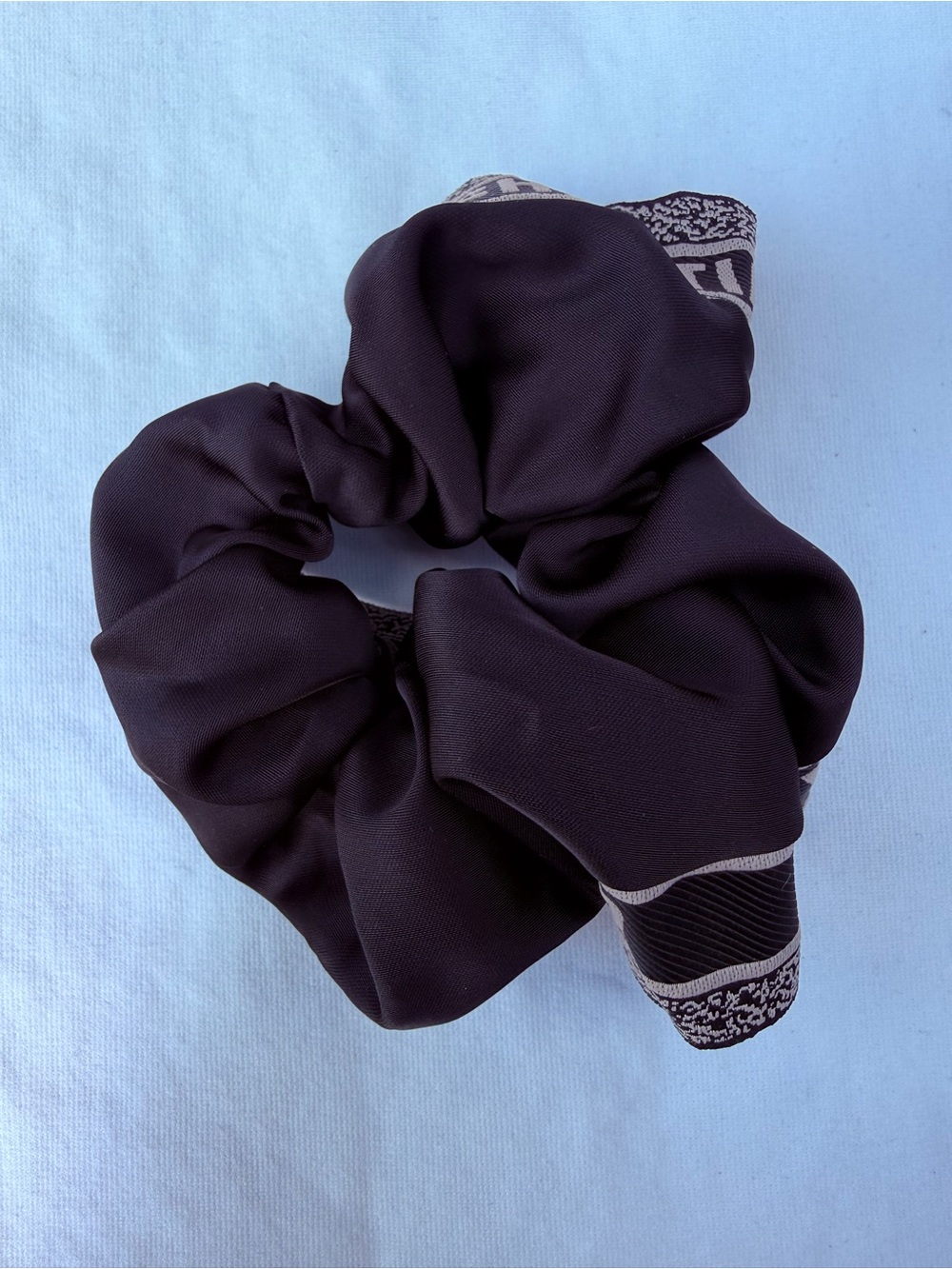 Black Fabric Scrunchie with Patterned Trim - Women Accessories